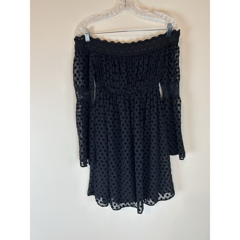 Judith March S Black Velvet Dress Whimsigoth Off The Shoulder Polka Dot Lace Min